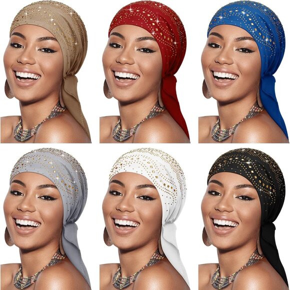 Accessories - 6 Packs Rhinestone Head Scarf Stretchy Head Wrap Women Bandana Beanie Pre Tied D